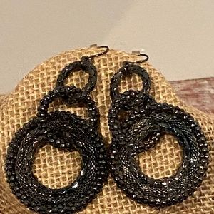 Black triple hoop drop earrings